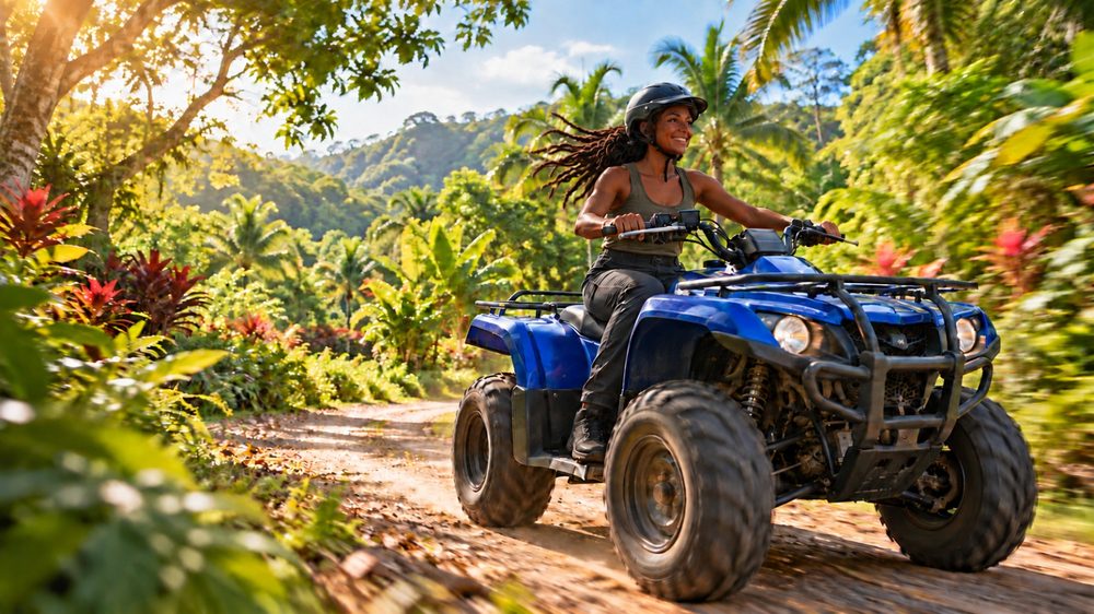 A guest riding an ATV through La Vega Estate's trails